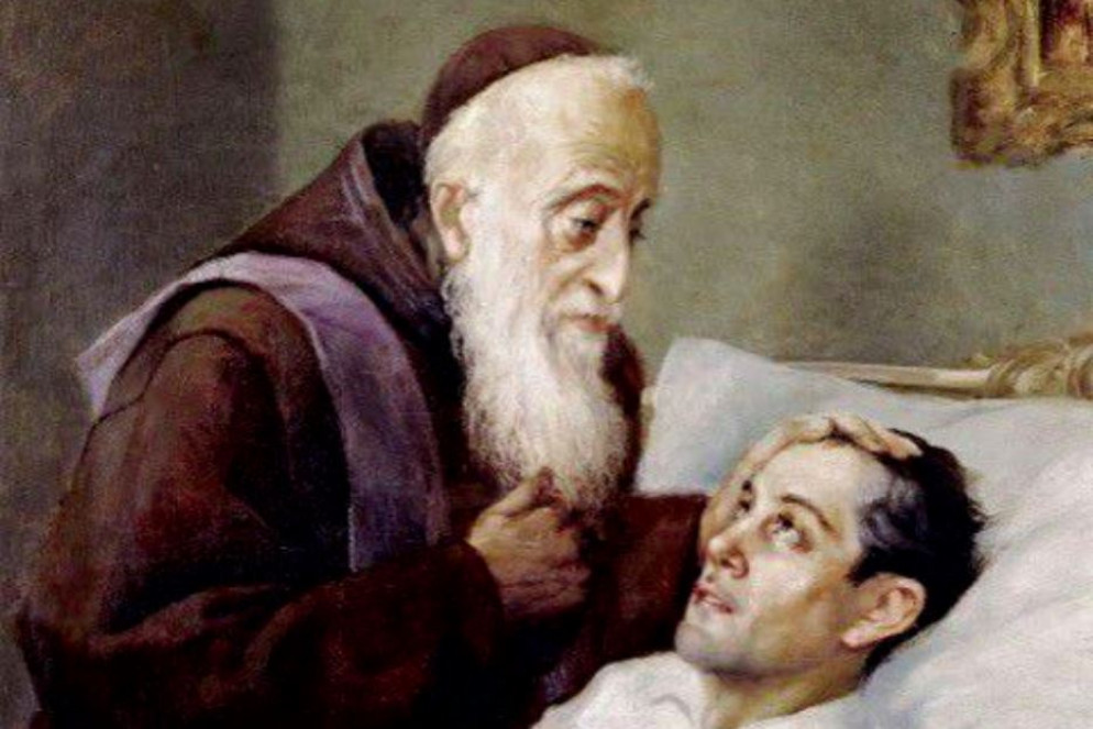 Un'immagine che riproduce san Mandic accanto a un malato - Foto di archivio