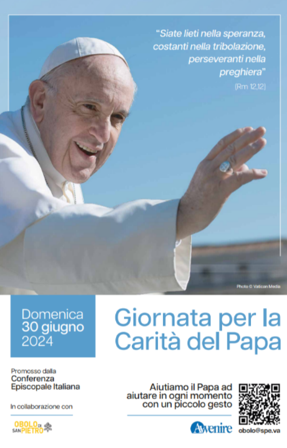 La locandina della Giornata per la Carità del Papa inviata da Avvenire in tutte le parrocchie italiane