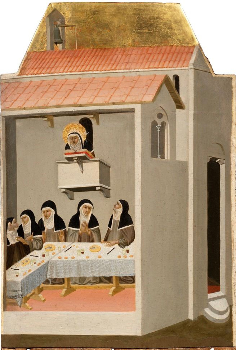 La Beata Umiltà legge alle consorelle nel refettorio di Santa Perpetua a Faenza in una delle scene del polittico - Claudio Giusti