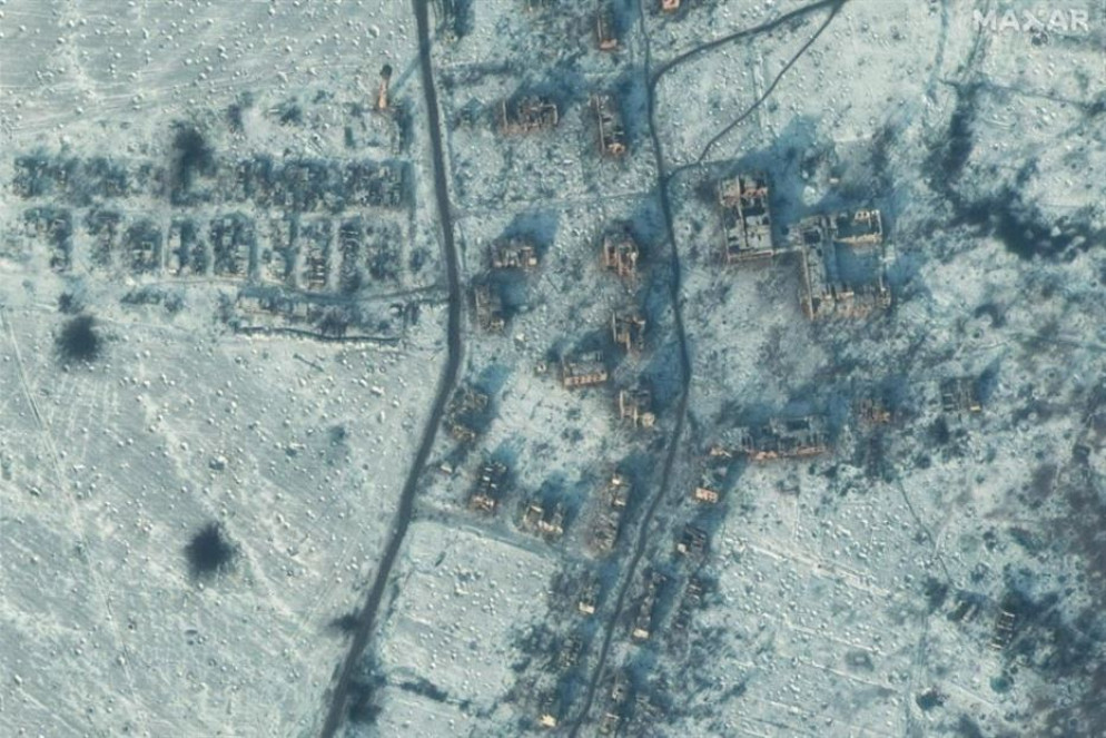 Un'immagine satellitare di Soledar distrutta - Ansa / Satellite Image 2022 Maxar Technologies