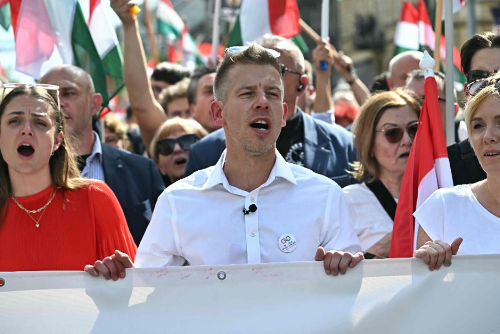 Peter Magyar in testa al corteo - Ansa