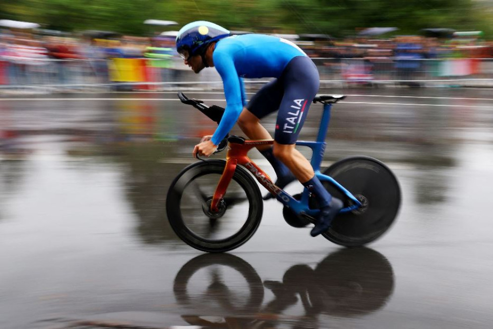 Filippo Ganna durante la sua prova - Reuters