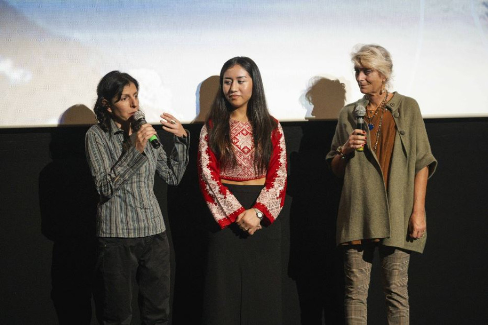 Un momento della presentazione del docufilm "Faghan. Figlie dell'Afghanistan" al MedFilm Festival di Roma. Da sinistra Valeria De Berardinis di Zona, Mahdia Sharifi e Flavia Mariani di Nove caring Humans - .