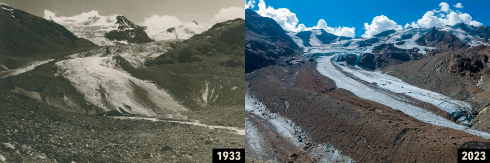 Immagini a confronto del ghiacciaio dei Forni, nel gruppo Ortles-Cevedale - Greenpeace Italia