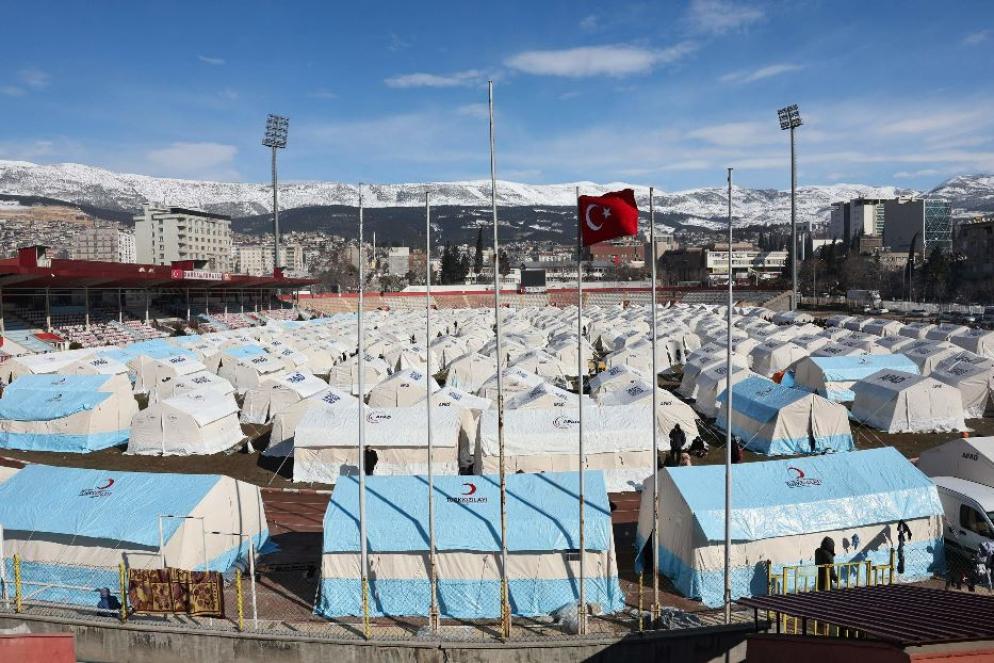 La tendopoli allestita nello stadio di Kahramanmaras, in Turchia - Ansa