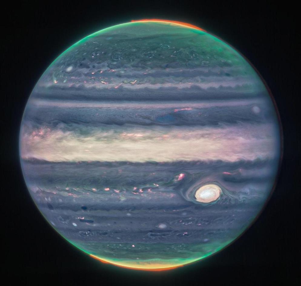 Il pianeta Giove nell'immagine scattata dal Telescopio spaziale James Webb - Ansa/Nasa/Esa/Csa/Jupiter ERS Team; immagine elaborata da R. Hueso UPV/EHU e J. Schmidt