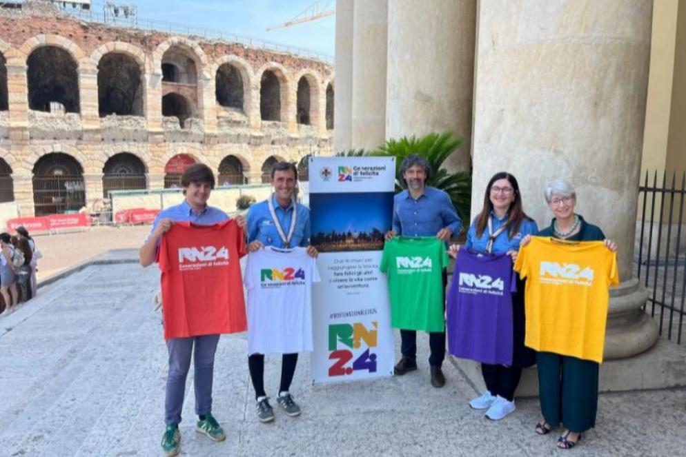 Jacopo Buffolo, assessore alle Politiche giovanili di Verona, insieme a Francesco Scoppola, presidente del Comitato nazionale Agesci,Damiano Tommasi, sindacodi Verona, Roberta Vinci del Comitato nazionale Agescie Stefania Zivelonghi, assessore Sicurezza - Web