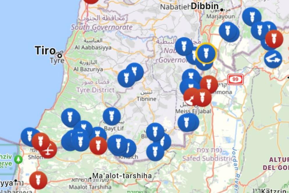 La mappa degli scambi di colpi negli ultimi giorni sul confine tra Libano e Israele - LiveUmap