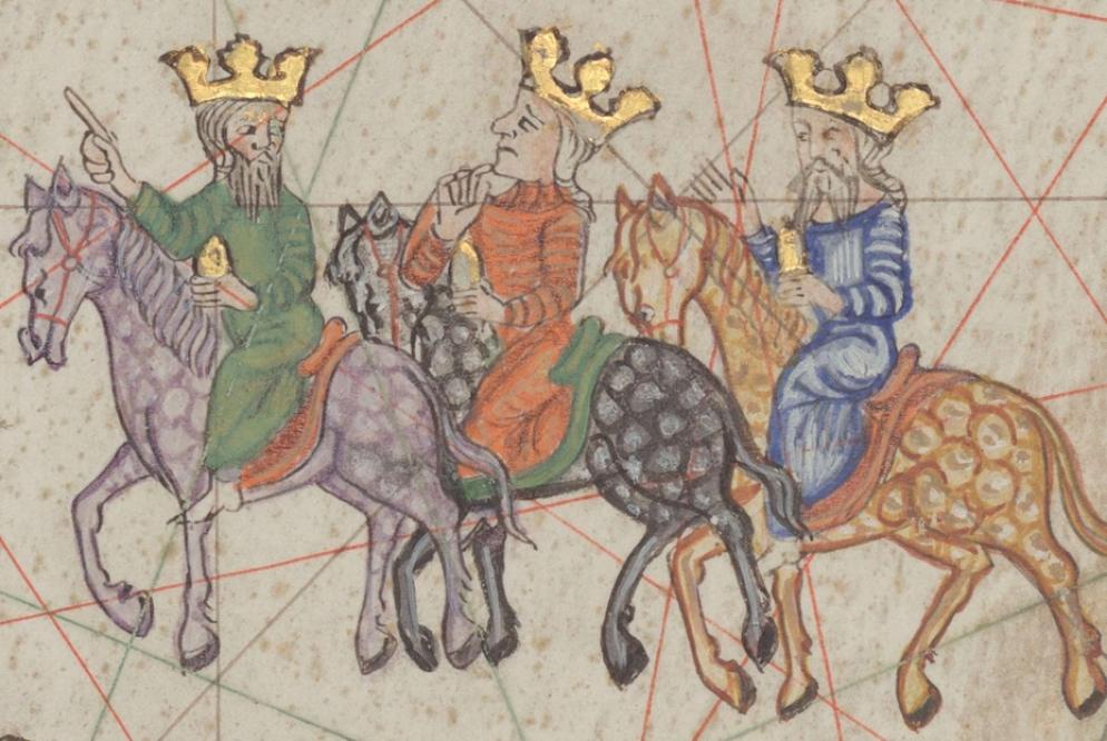“Atlas catalan”, Parigi 1375, particolare dei Re Magi al seguito della stella cometa - Fondazione Benetton