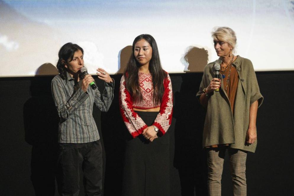 Un momento della presentazione del docufilm "Faghan. Figlie dell'Afghanistan" al MedFilm Festival di Roma. Da sinistra Valeria De Berardinis di Zona, Mahdia Sharifi e Flavia Mariani di Nove caring Humans - .