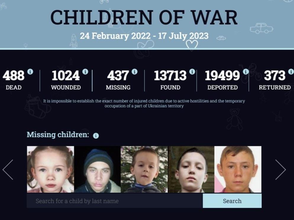 La pagine internet di "Children of war", attraverso cui le autorità di Kiev avviano le ricerche dei bambini sparii