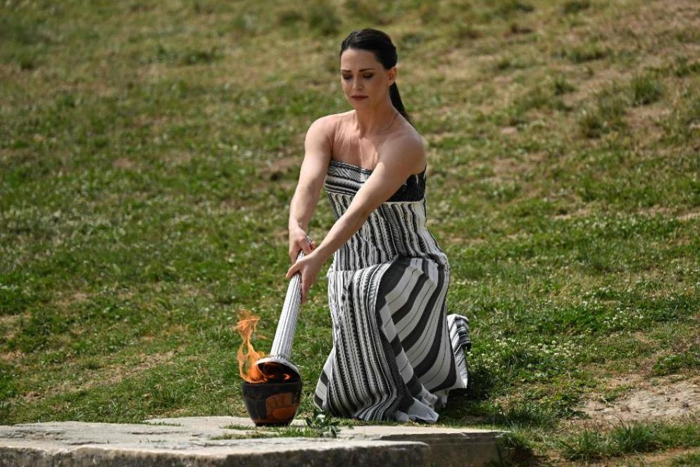 L'accensione della Fiamma olimpica 2024 a Olimpia - ANSA