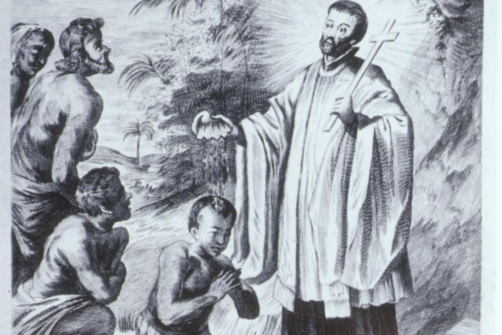 Riproduzione di una antica stampa raffigurante san Francesco Saverio presente nella Biblioteca dei gesuiti - Siciliani