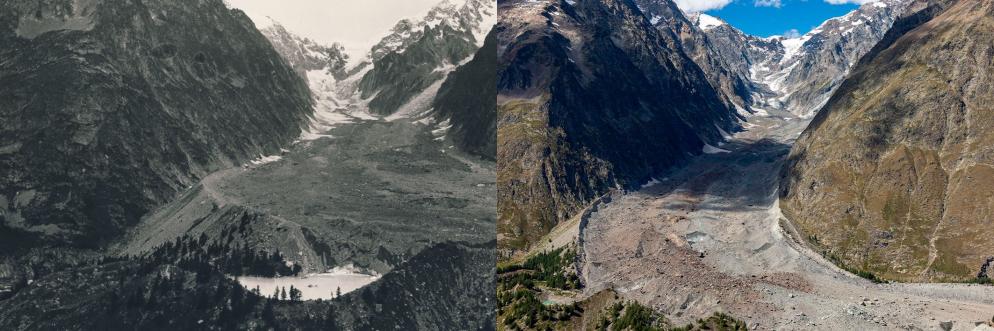 Immagini a confronto del ghiacciaio del Miage, nel Massiccio del Monte Bianco - Greenpeace Italia