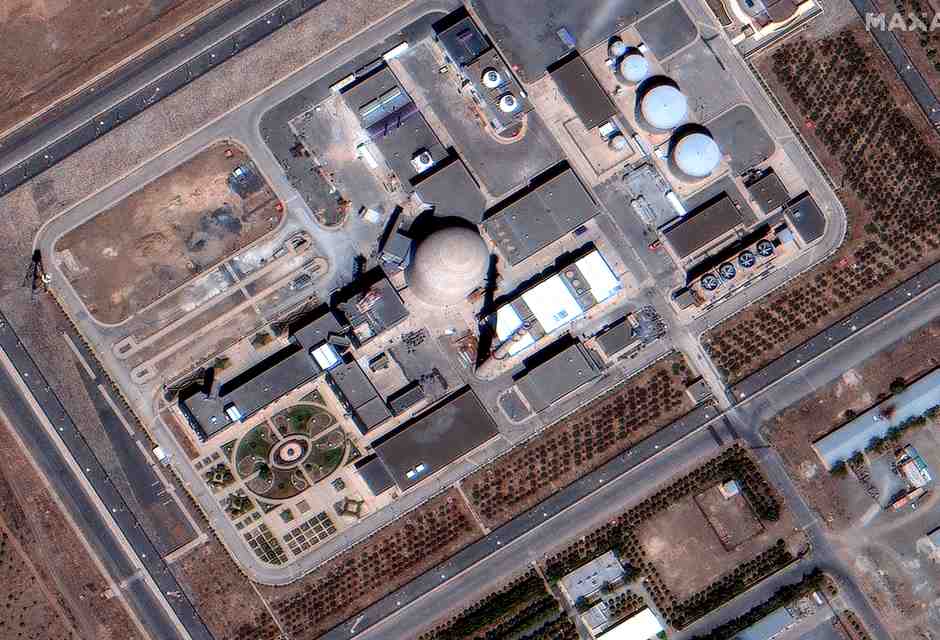 Primo piano della cupola del reattore di Arak prima degli attacchi aerei - Immagine satellitare (c) 2025 Maxar Technologies&nbsp;<br />