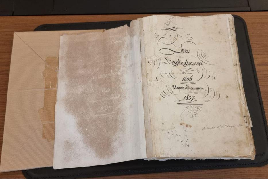 Il registro della cattedrale di San Siro a Sanremo contenente la prova del battesimo di Jacques Martino il 2 gennaio 1806 - Foto Diocesi Ventimiglia/Sanremo