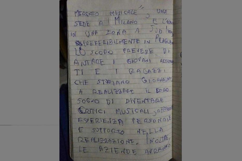 Una pagina dei taccuini di Alfredo
