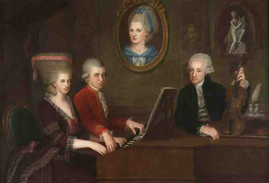 Johann Nepomuk della Croce, La famiglia Mozart, olio su tela, 1780 circa. L'opera &egrave; esposta al Tanzmeisterhaus museum (Residenza di Mozart) a Salisburgo, in Austria&nbsp;<br />