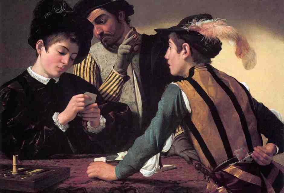<span style="color: rgb(32, 33, 34); font-family: sans-serif; font-size: 20px;">Caravaggio, I bari, olio su tela, 1594 (Fort Worth, Kimbell Art Museum)</span>