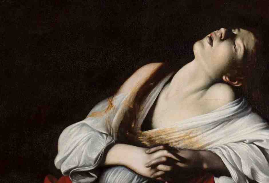 Maria Maddalena in estasi, dettaglio del quadro attribuito a Caravaggio, Collezione privata, Roma, via Wikimedia Commons<br />