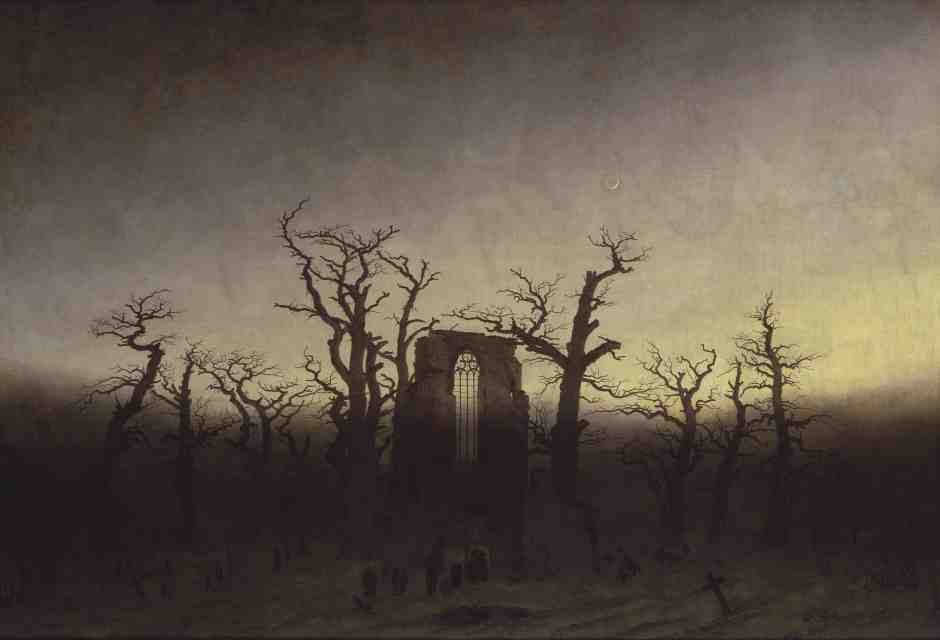 Abbazia nel querceto di Caspar David Friedrich, olio su tela, 1809-1810, Alte Nationalgalerie, Berlino&nbsp;<br />