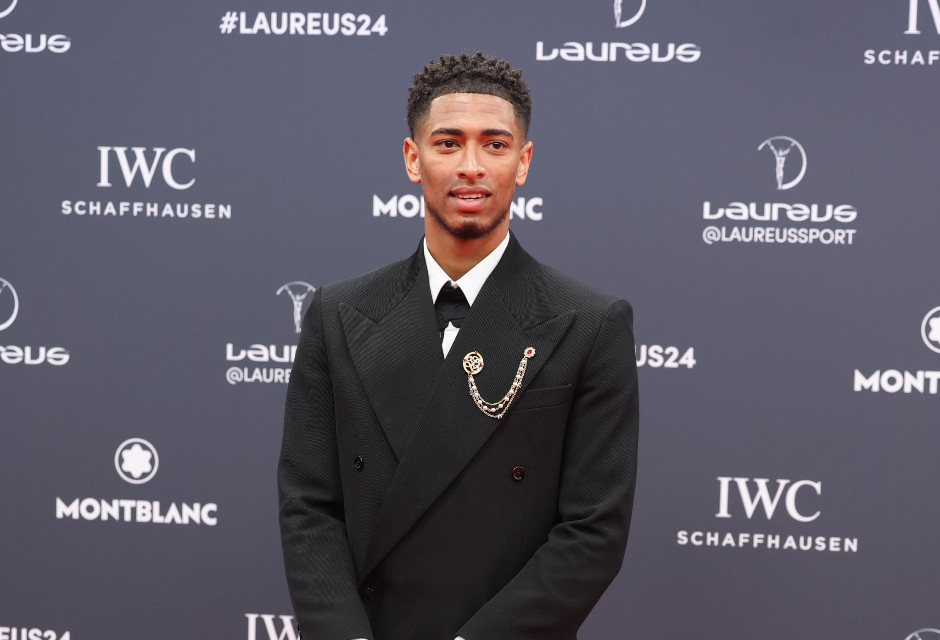 epa11294398 Real Madrid's Jude Bellingham poses during the 2024 Laureus World Sports Awards ceremony, in Madrid, Spain, 22 April 2024.  EPA/Kiko Huesca