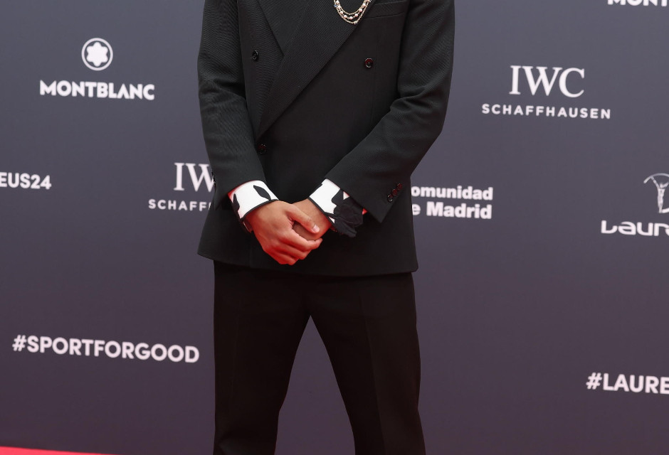 epa11294398 Real Madrid's Jude Bellingham poses during the 2024 Laureus World Sports Awards ceremony, in Madrid, Spain, 22 April 2024.  EPA/Kiko Huesca