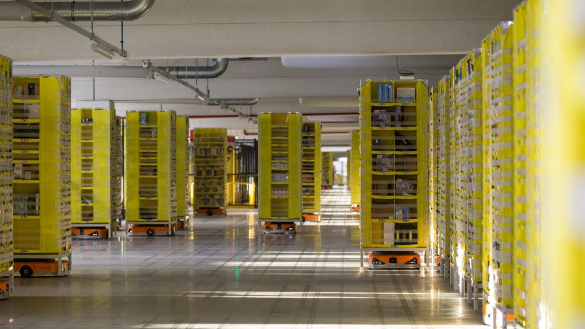 Immagine di Uomini e macchine lavorano insieme nella base Amazon del Centro Italia