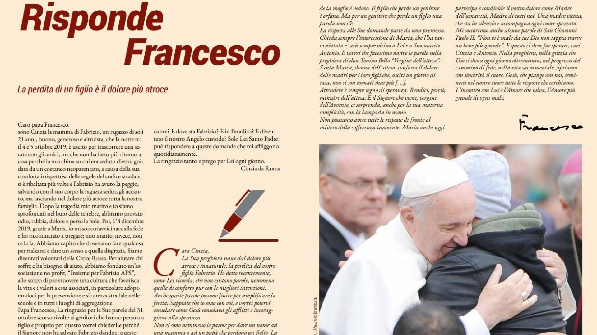 Immagine di Il Papa risponde al dolore di una madre: Gesù piange con noi
